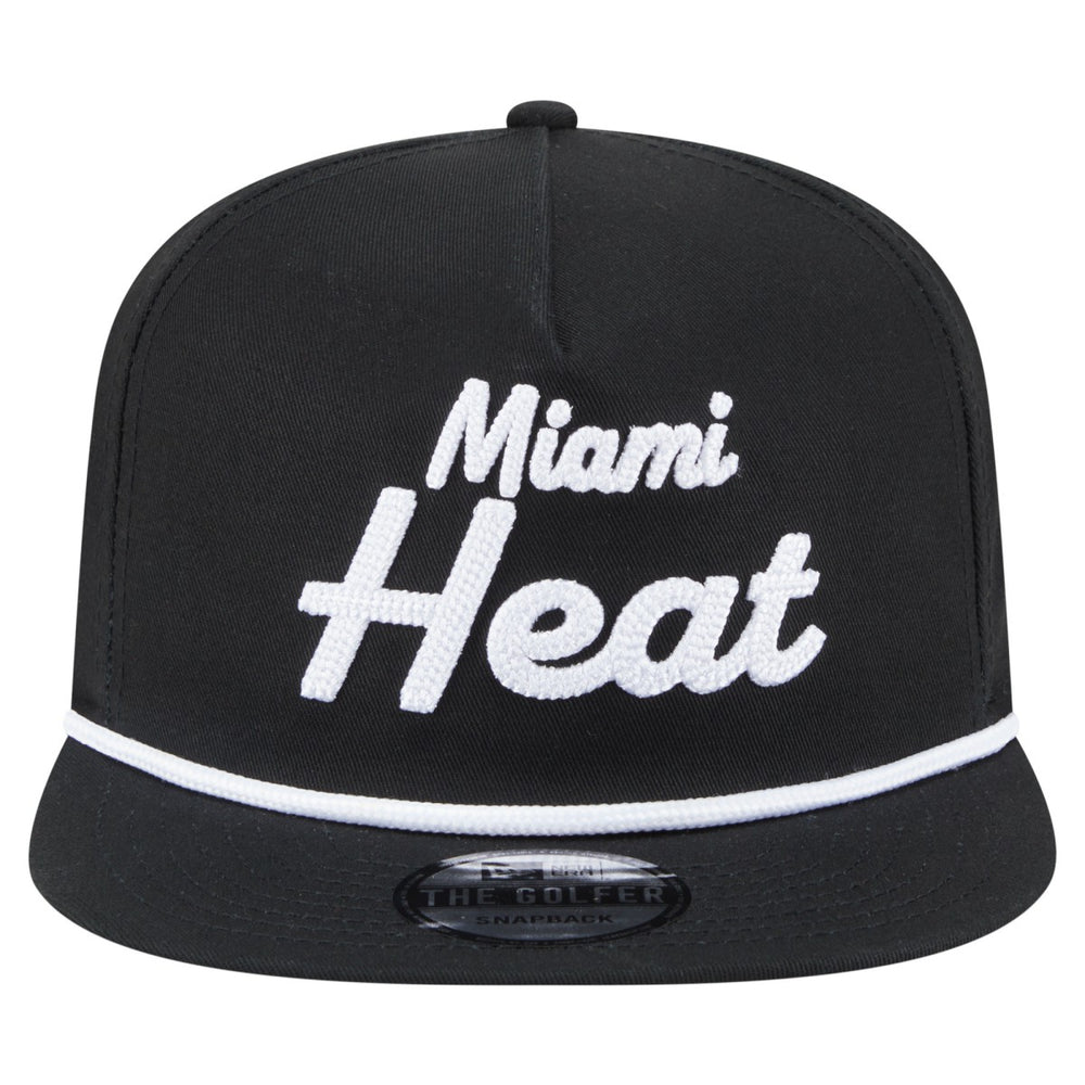 New Era Miami Heat Team Text Golfer Snapback Hat Black