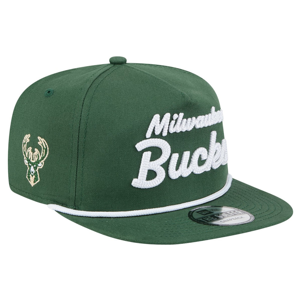 New Era Milwaukee Bucks Team Text Golfer Snapback Hat Hunter Green