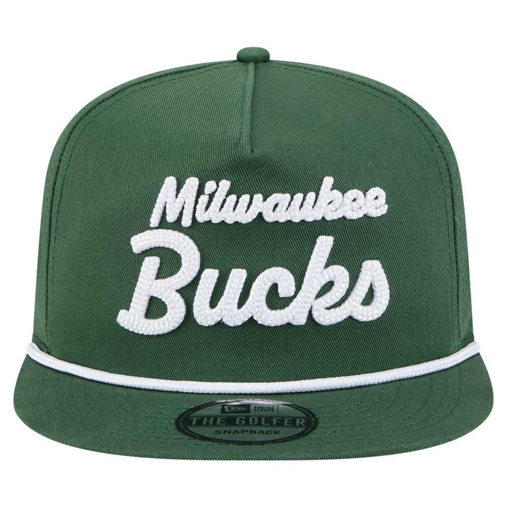 New Era Milwaukee Bucks Team Text Golfer Snapback Hat Hunter Green