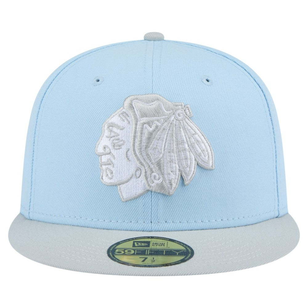 Chicago Blackhawks New Era Color Pack Two-Tone 59FIFTY Fitted Hat - Light Blue/Gray | New Era Clearance