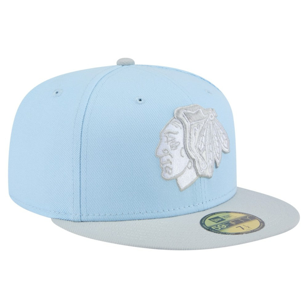 Chicago Blackhawks New Era Color Pack Two-Tone 59FIFTY Fitted Hat - Light Blue/Gray | New Era Clearance