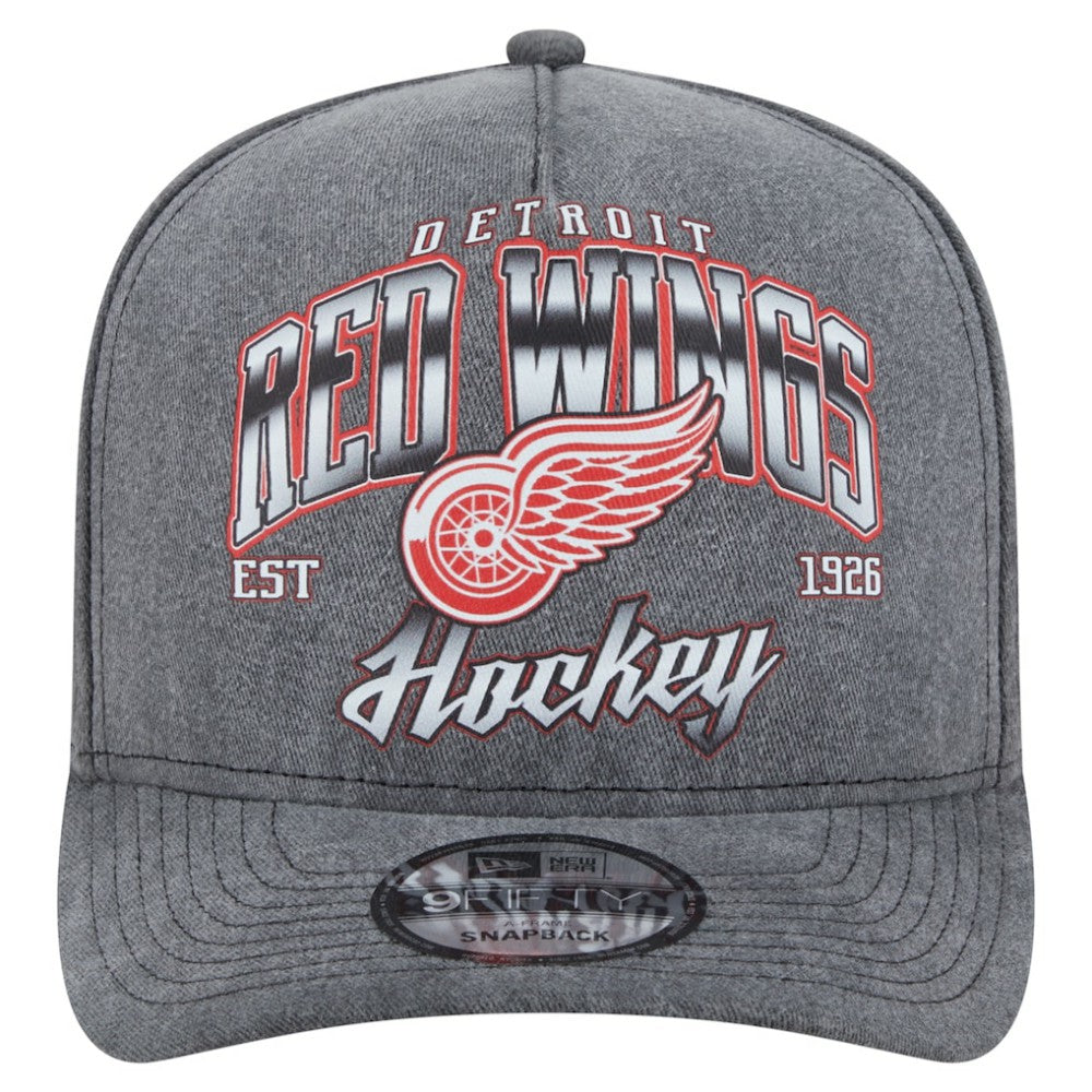 Detroit Red Wings New Era Throwback Washed A-Frame Pre-Curved 9FIFTY Snapback Hat - Charcoal | New Era near me
