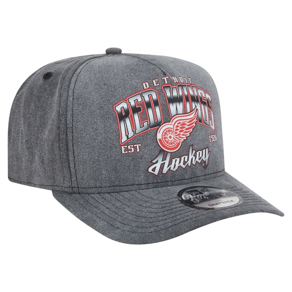 Detroit Red Wings New Era Throwback Washed A-Frame Pre-Curved 9FIFTY Snapback Hat - Charcoal | New Era near me