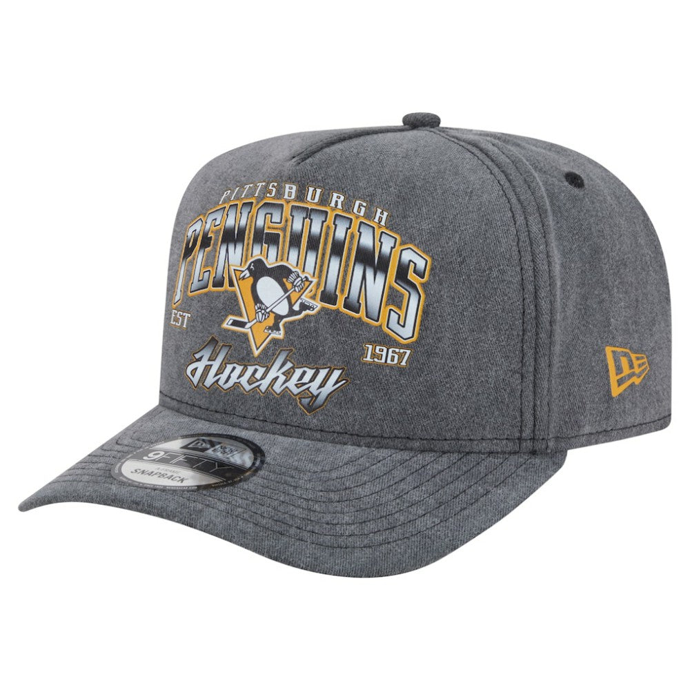 Pittsburgh Penguins New Era Throwback Washed A-Frame Pre-Curved 9FIFTY Snapback Hat - Charcoal | New Era discount