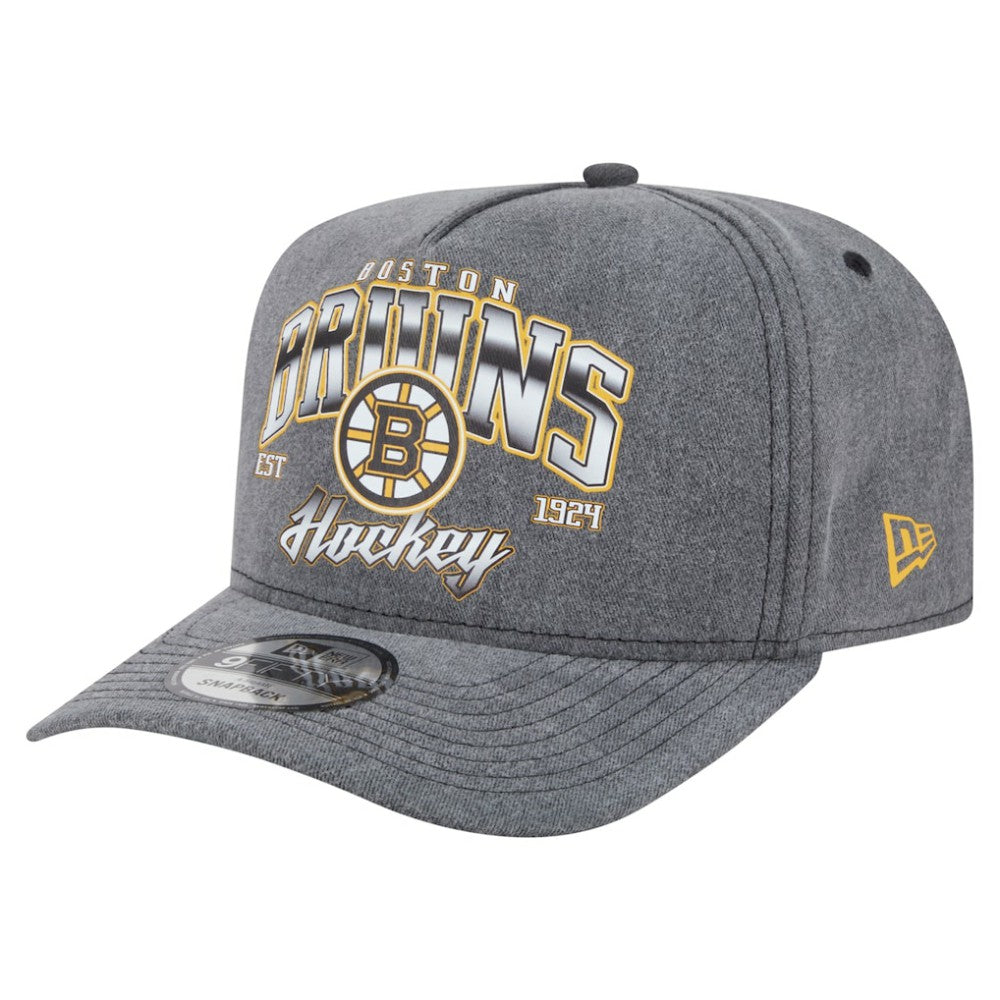 Boston Bruins New Era Throwback Washed A-Frame Pre-Curved 9FIFTY Snapback Hat - Charcoal | New Era Clearance