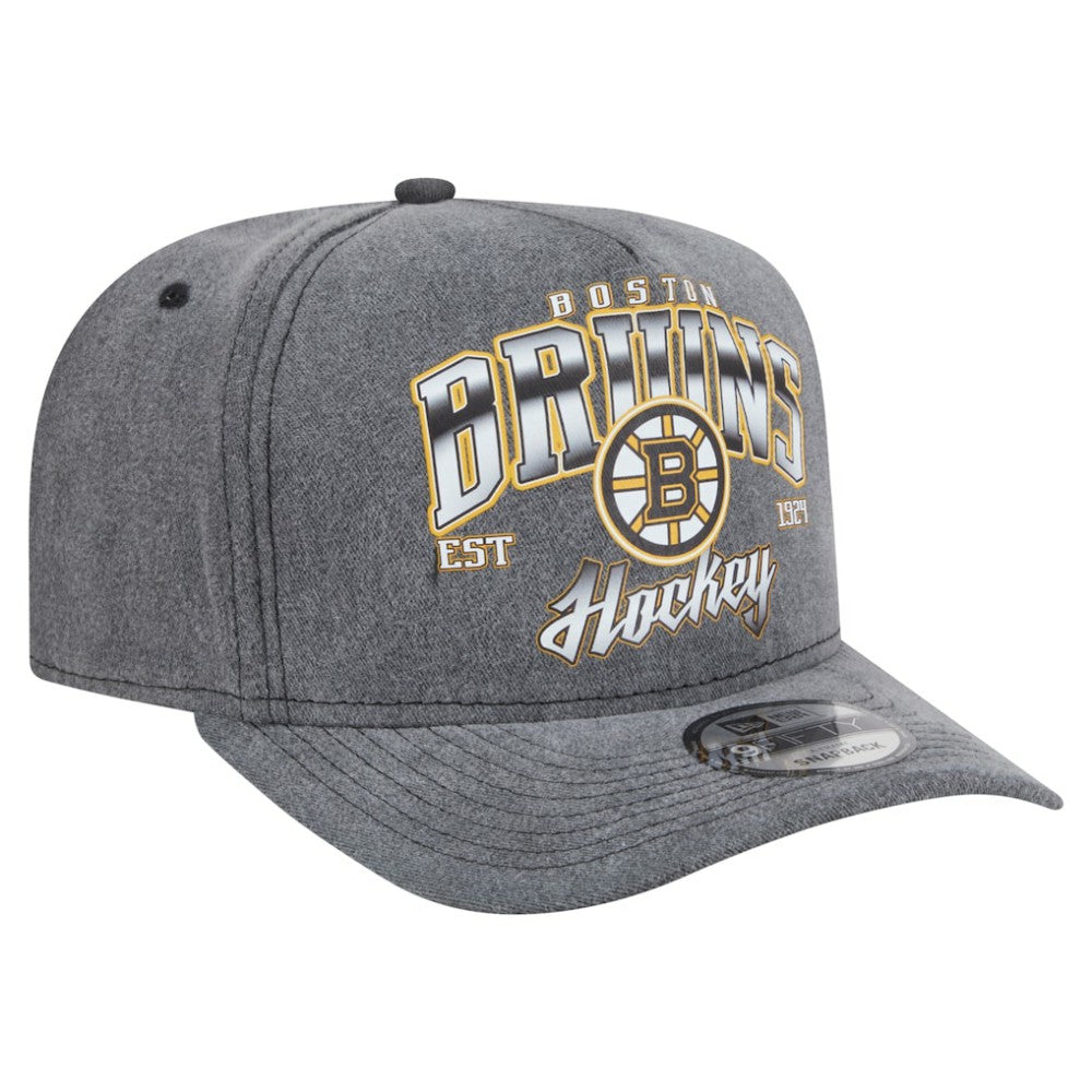 Boston Bruins New Era Throwback Washed A-Frame Pre-Curved 9FIFTY Snapback Hat - Charcoal | New Era Clearance