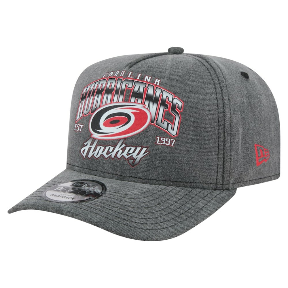 Carolina Hurricanes New Era Throwback Washed A-Frame Pre-Curved 9FIFTY Snapback Hat - Charcoal | New Era Clearance