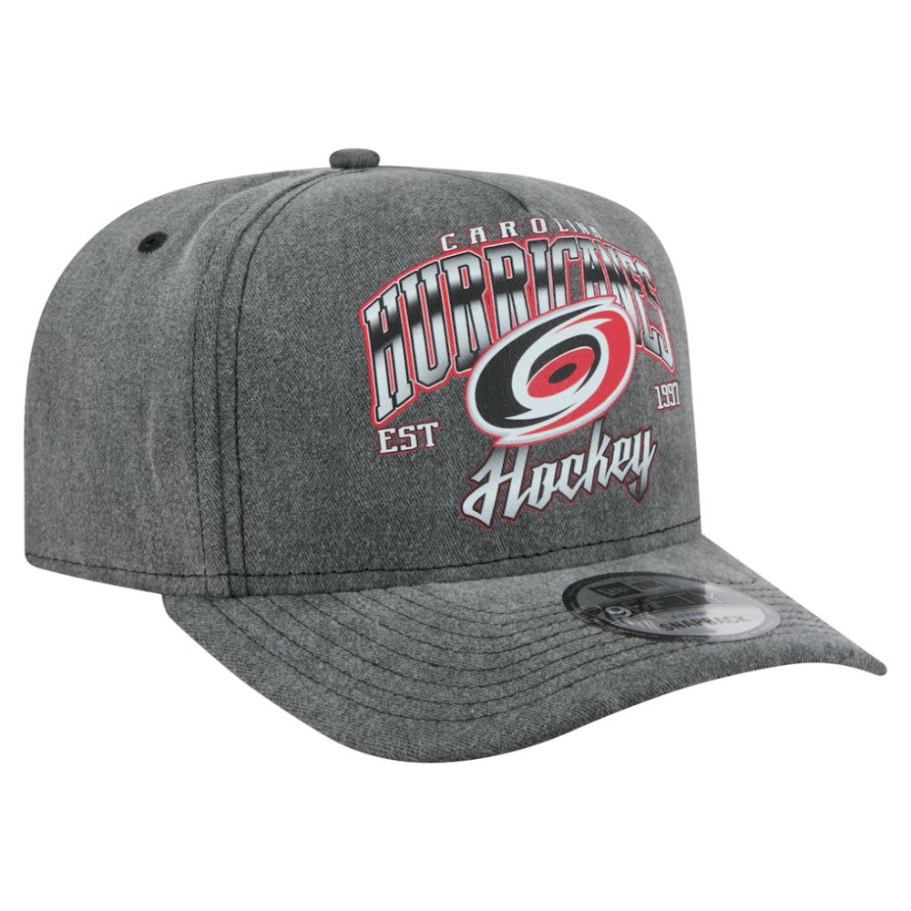 Carolina Hurricanes New Era Throwback Washed A-Frame Pre-Curved 9FIFTY Snapback Hat - Charcoal | New Era Clearance