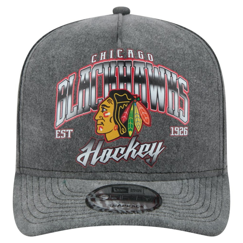Chicago Blackhawks New Era Throwback Washed A-Frame Pre-Curved 9FIFTY Snapback Hat - Charcoal | New Era Lifestyle