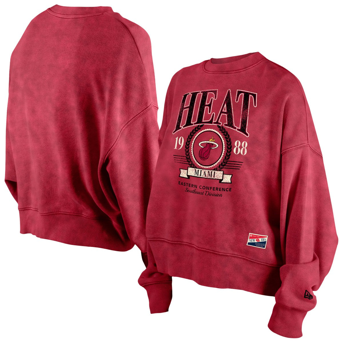 New Era Miami Heat Women's Throwback Vintage Enzyme Wash Oversized Boxy Pullover Sweatshirt Red