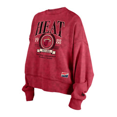 New Era Miami Heat Women's Throwback Vintage Enzyme Wash Oversized Boxy Pullover Sweatshirt Red