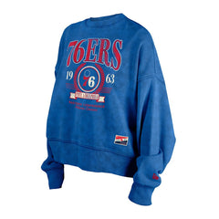 New Era Philadelphia 76ers Women's Throwback Vintage Enzyme Wash Oversized Boxy Pullover Sweatshirt Royal