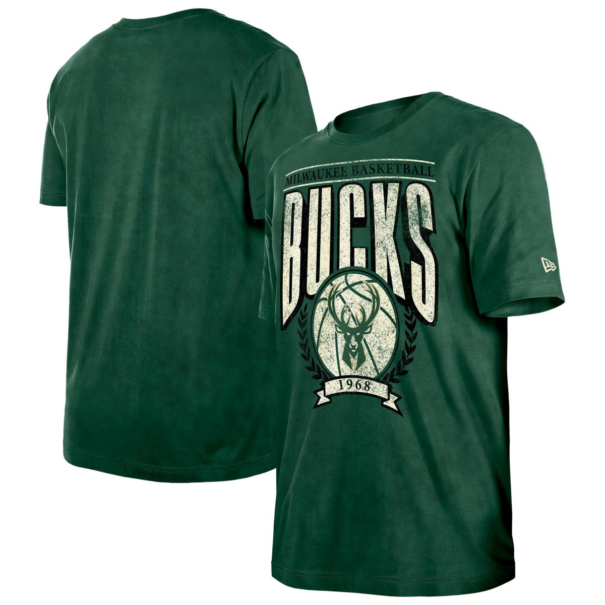 New Era Milwaukee Bucks Throwback Vintage Boxy Mineral Wash T-Shirt Hunter Green