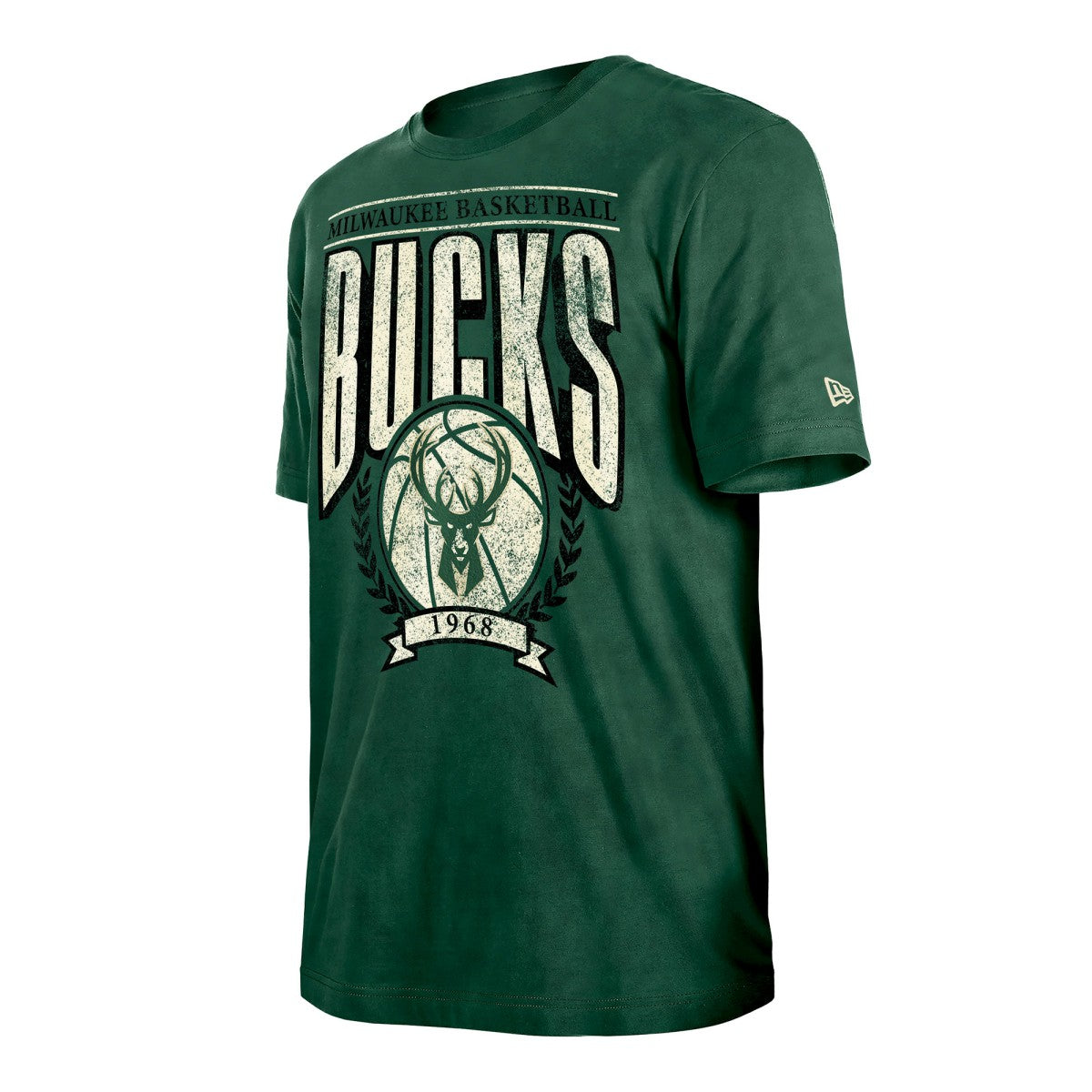 New Era Milwaukee Bucks Throwback Vintage Boxy Mineral Wash T-Shirt Hunter Green