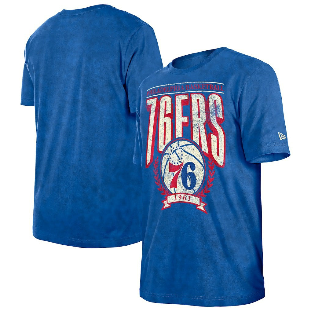 New Era Philadelphia 76ers Throwback Vintage Boxy Mineral Wash T-Shirt Royal