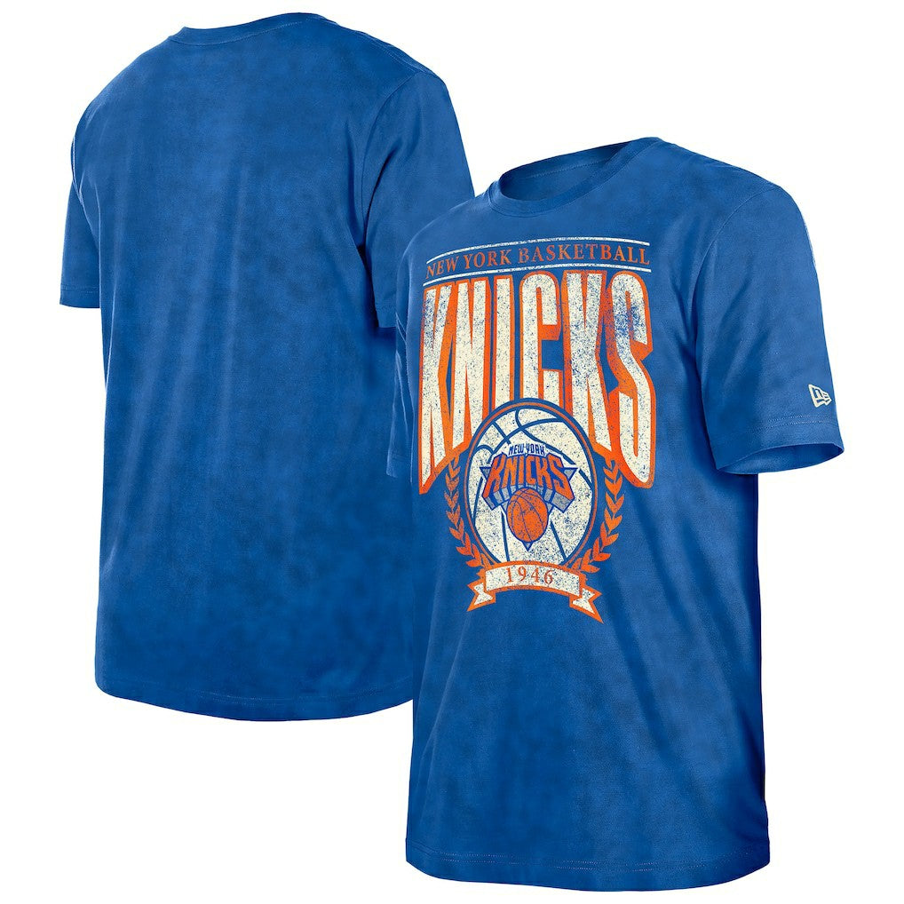 New Era New York Knicks Throwback Vintage Boxy Mineral Wash T-Shirt Blue