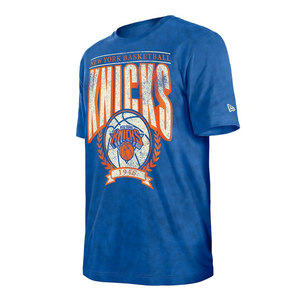 New Era New York Knicks Throwback Vintage Boxy Mineral Wash T-Shirt Blue