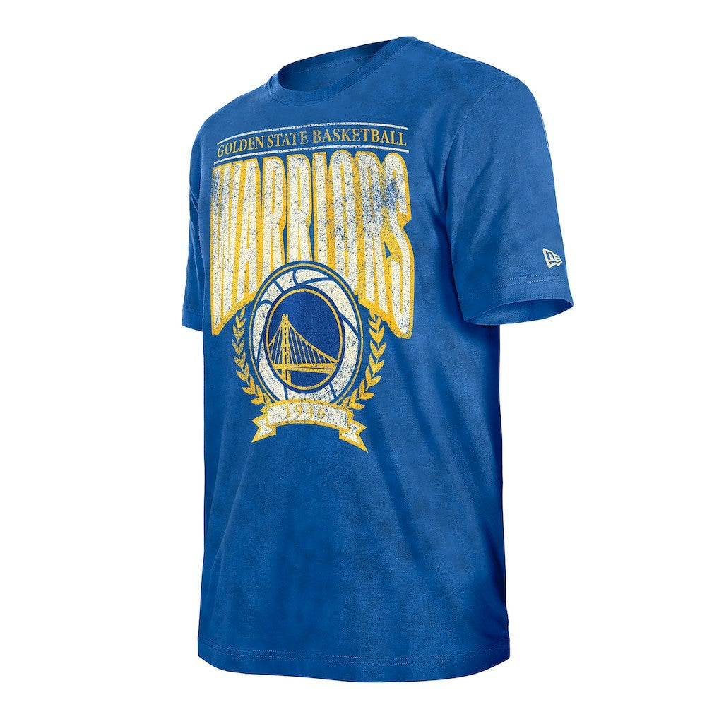New Era Golden State Warriors Throwback Vintage Boxy Mineral Wash T-Shirt Royal
