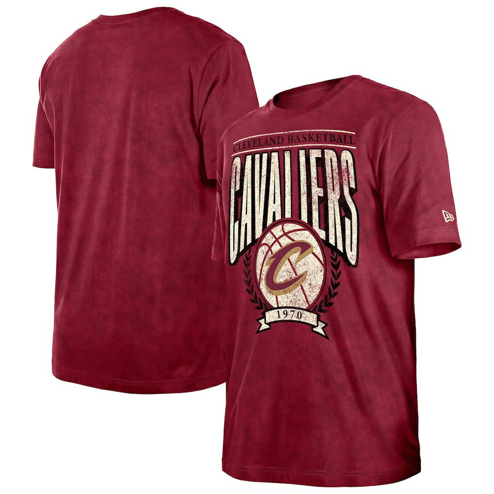 New Era Cleveland Cavaliers Throwback Vintage Boxy Mineral Wash T-Shirt Wine