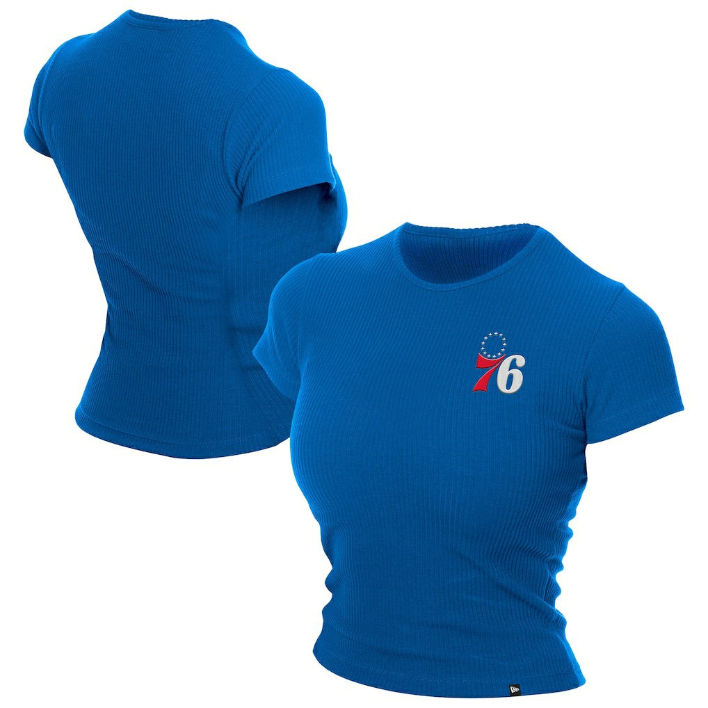 New Era Philadelphia 76ers Women's Leisure Collection Baby Doll Cropped T-Shirt Blue