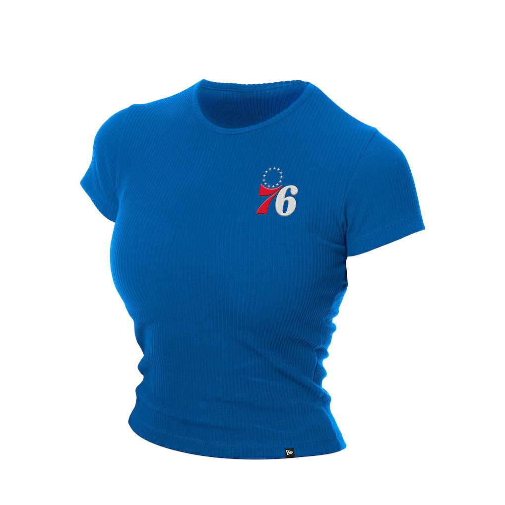 New Era Philadelphia 76ers Women's Leisure Collection Baby Doll Cropped T-Shirt Blue