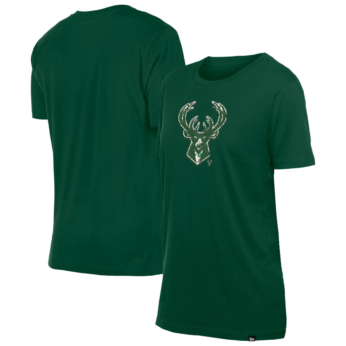 New Era Milwaukee Bucks Women's Glam Game Flower T-Shirt Hunter Green