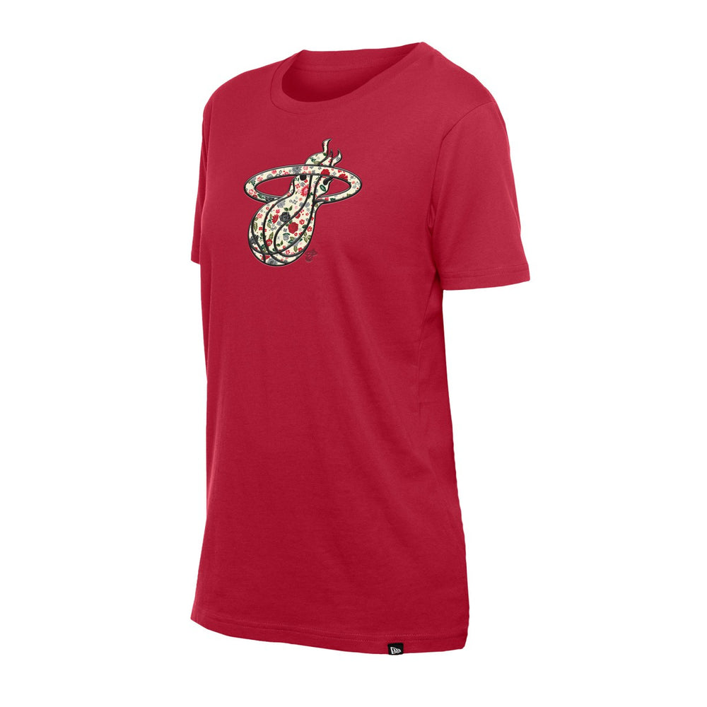 New Era Miami Heat Women's Glam Game Flower T-Shirt Red