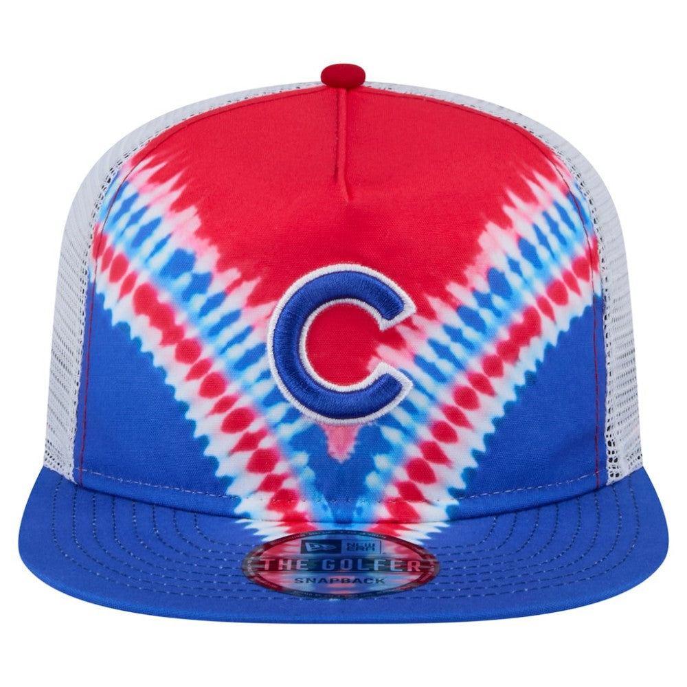 Chicago Cubs New Era Tie-Dye Golfer Trucker Adjustable Hat Outlet