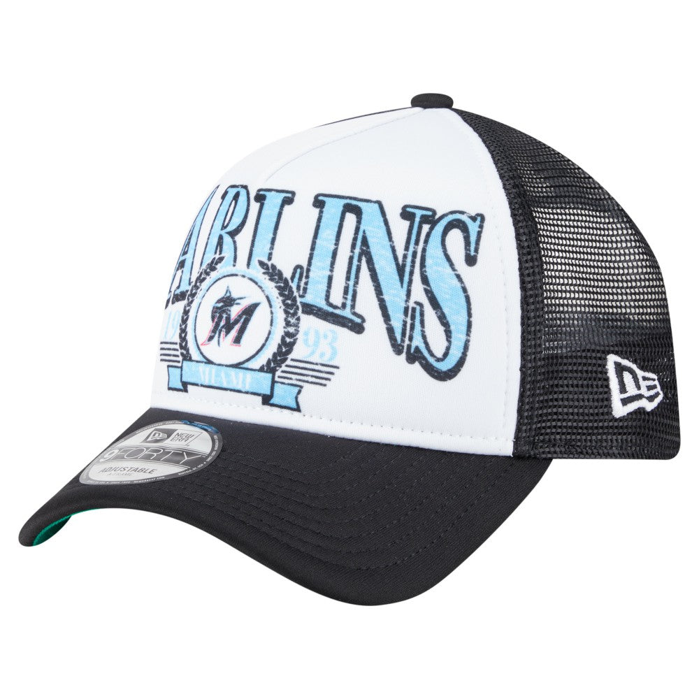 Miami Marlins New Era Distressed 9FORTY A-Frame Adjustable Trucker Hat for sale