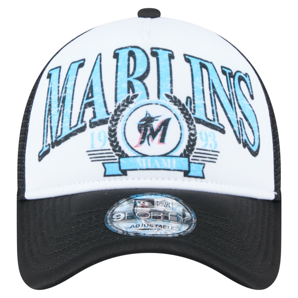 Miami Marlins New Era Distressed 9FORTY A-Frame Adjustable Trucker Hat for sale