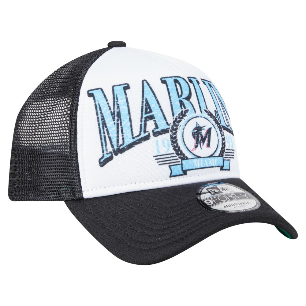 Miami Marlins New Era Distressed 9FORTY A-Frame Adjustable Trucker Hat for sale