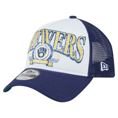 Milwaukee Brewers New Era Distressed 9FORTY A-Frame Adjustable Trucker Hat Online