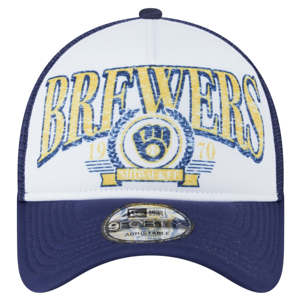 Milwaukee Brewers New Era Distressed 9FORTY A-Frame Adjustable Trucker Hat Online