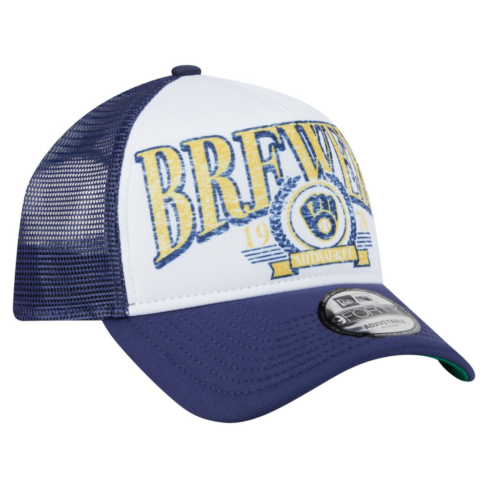 Milwaukee Brewers New Era Distressed 9FORTY A-Frame Adjustable Trucker Hat Online