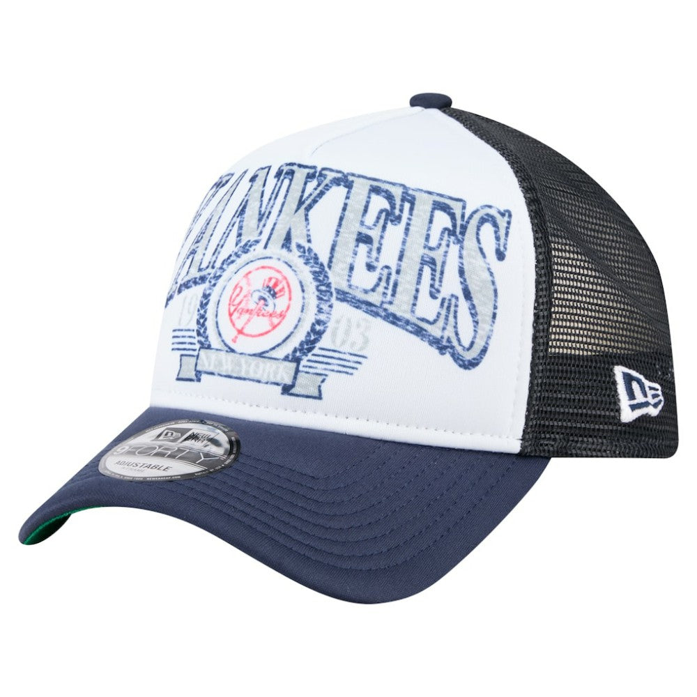 New York Yankees New Era Distressed 9FORTY A-Frame Adjustable Trucker Hat Outlet