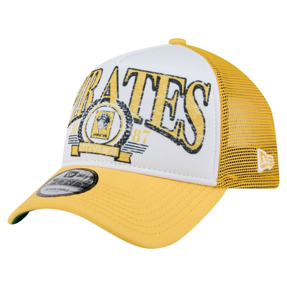 Pittsburgh Pirates New Era Distressed 9FORTY A-Frame Adjustable Trucker Hat Discount