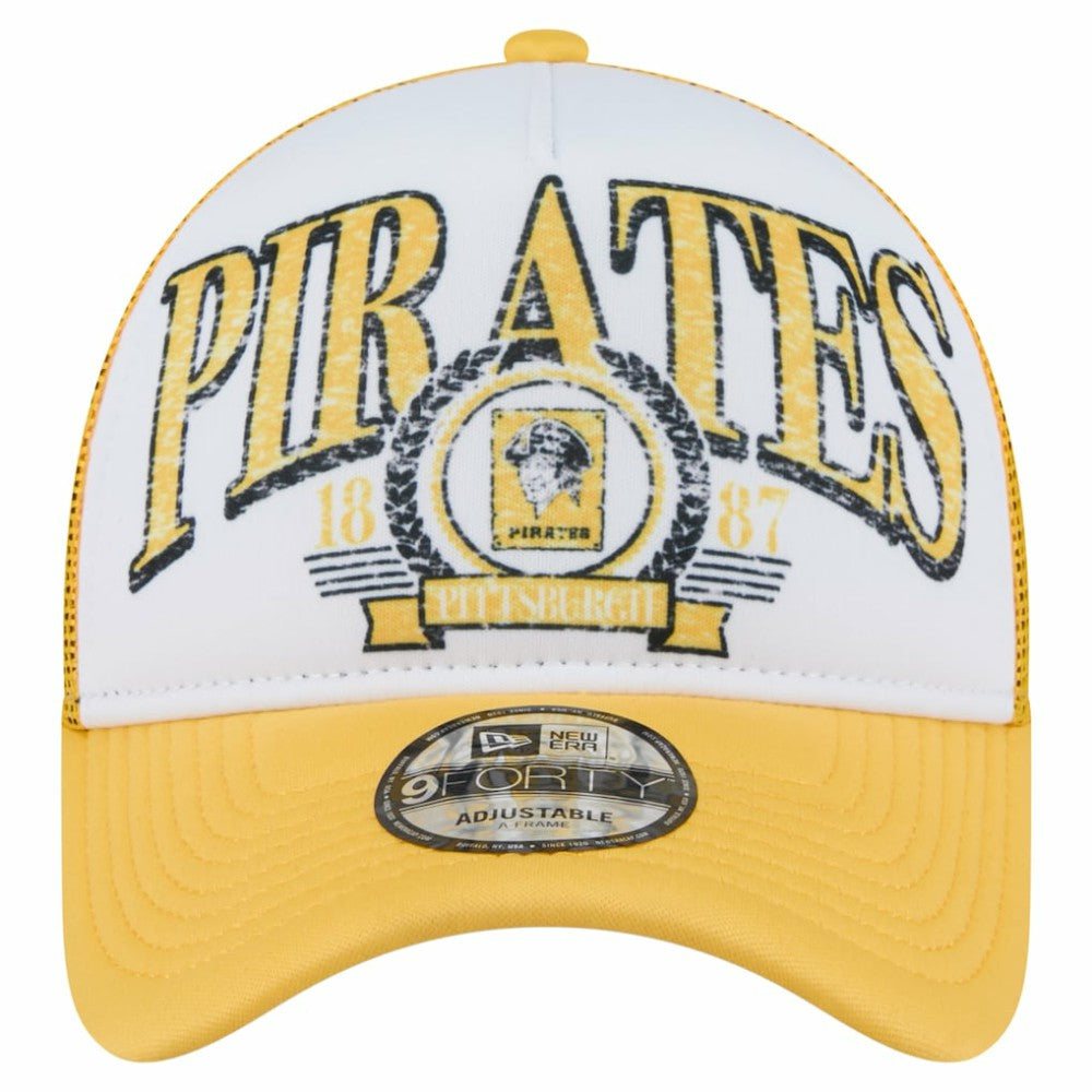 Pittsburgh Pirates New Era Distressed 9FORTY A-Frame Adjustable Trucker Hat Discount