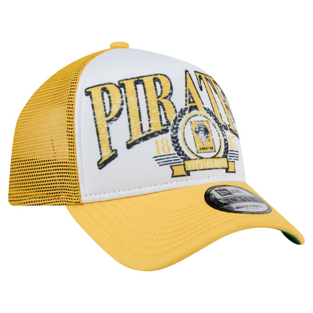 Pittsburgh Pirates New Era Distressed 9FORTY A-Frame Adjustable Trucker Hat Discount