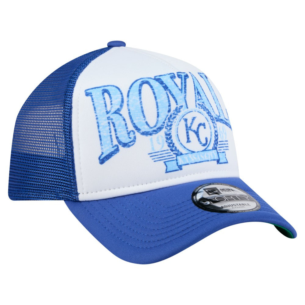 Kansas City Royals New Era Distressed 9FORTY A-Frame Adjustable Trucker Hat Sale