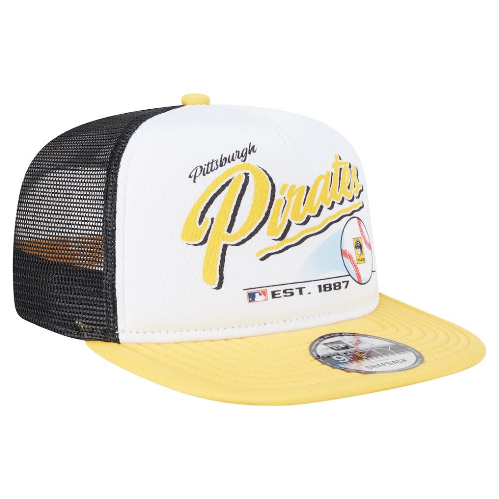 Pittsburgh Pirates New Era Retro Script Trucker 9FIFTY Snapback Hat Outlet