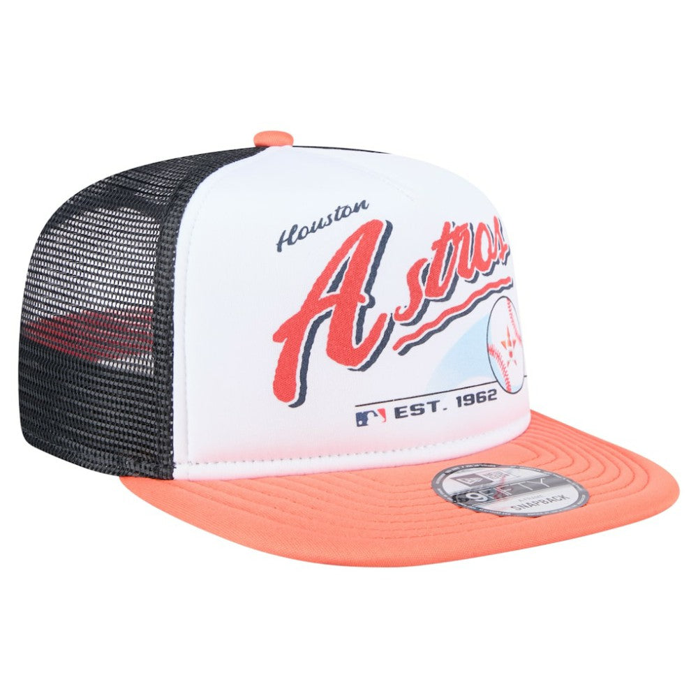 Houston Astros New Era Retro Script Trucker 9FIFTY Snapback Hat Outlet