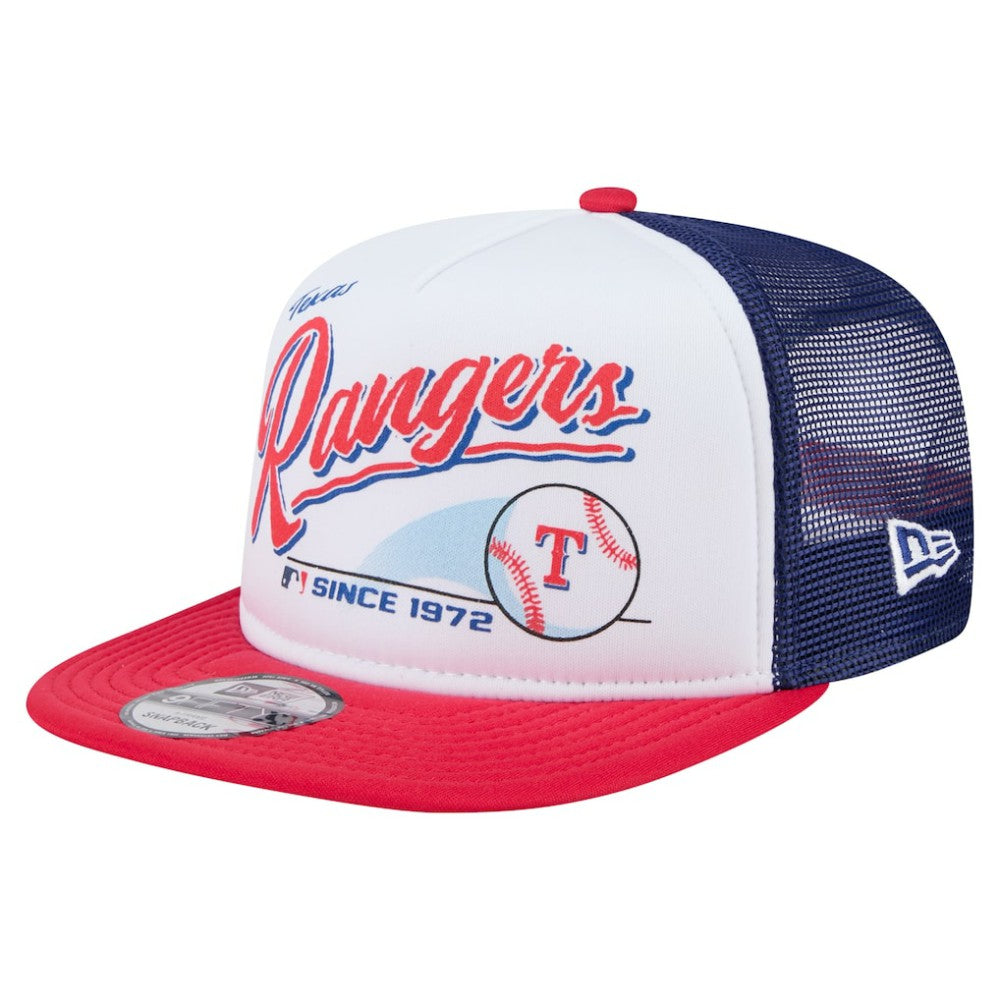 Texas Rangers New Era Retro Script Trucker 9FIFTY Snapback Hat Outlet