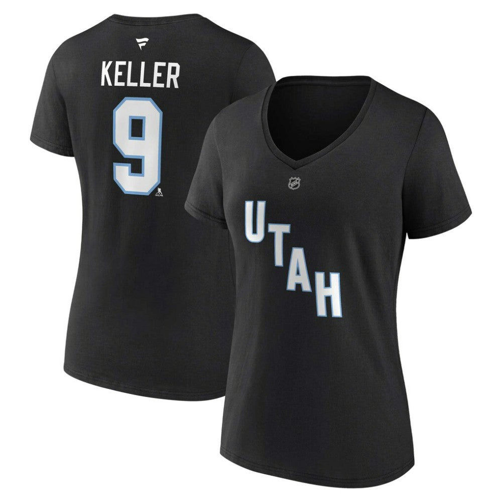 Clayton Keller Utah Mammoth Fanatics Women's Authentic Stack Name & Number V-Neck T-Shirt - Black | Fanatics Clearance