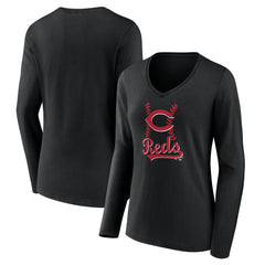 Cincinnati Reds Women's Fastball Long Sleeve V-Neck T-Shirt Outlet