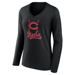 Cincinnati Reds Women's Fastball Long Sleeve V-Neck T-Shirt Outlet
