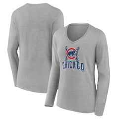 Chicago Cubs Women's Fastball Long Sleeve V-Neck T-Shirt Sale