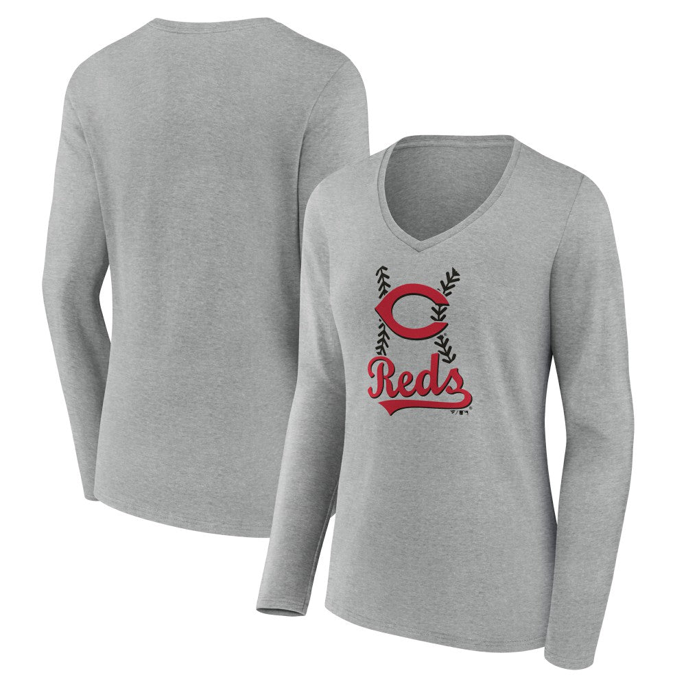 Cincinnati Reds Women's Fastball Long Sleeve V-Neck T-Shirt Outlet