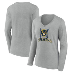 Milwaukee Brewers Women's Fastball Long Sleeve V-Neck T-Shirt Outlet