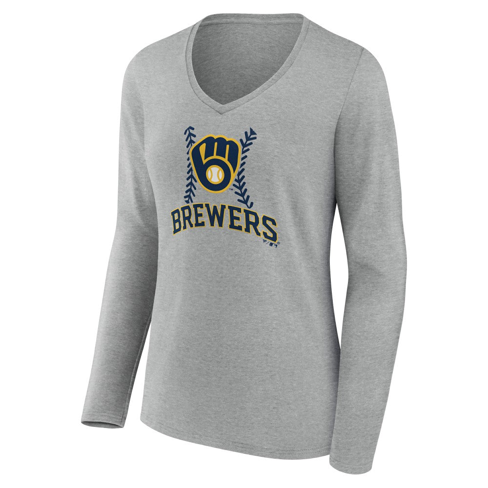 Milwaukee Brewers Women's Fastball Long Sleeve V-Neck T-Shirt Outlet