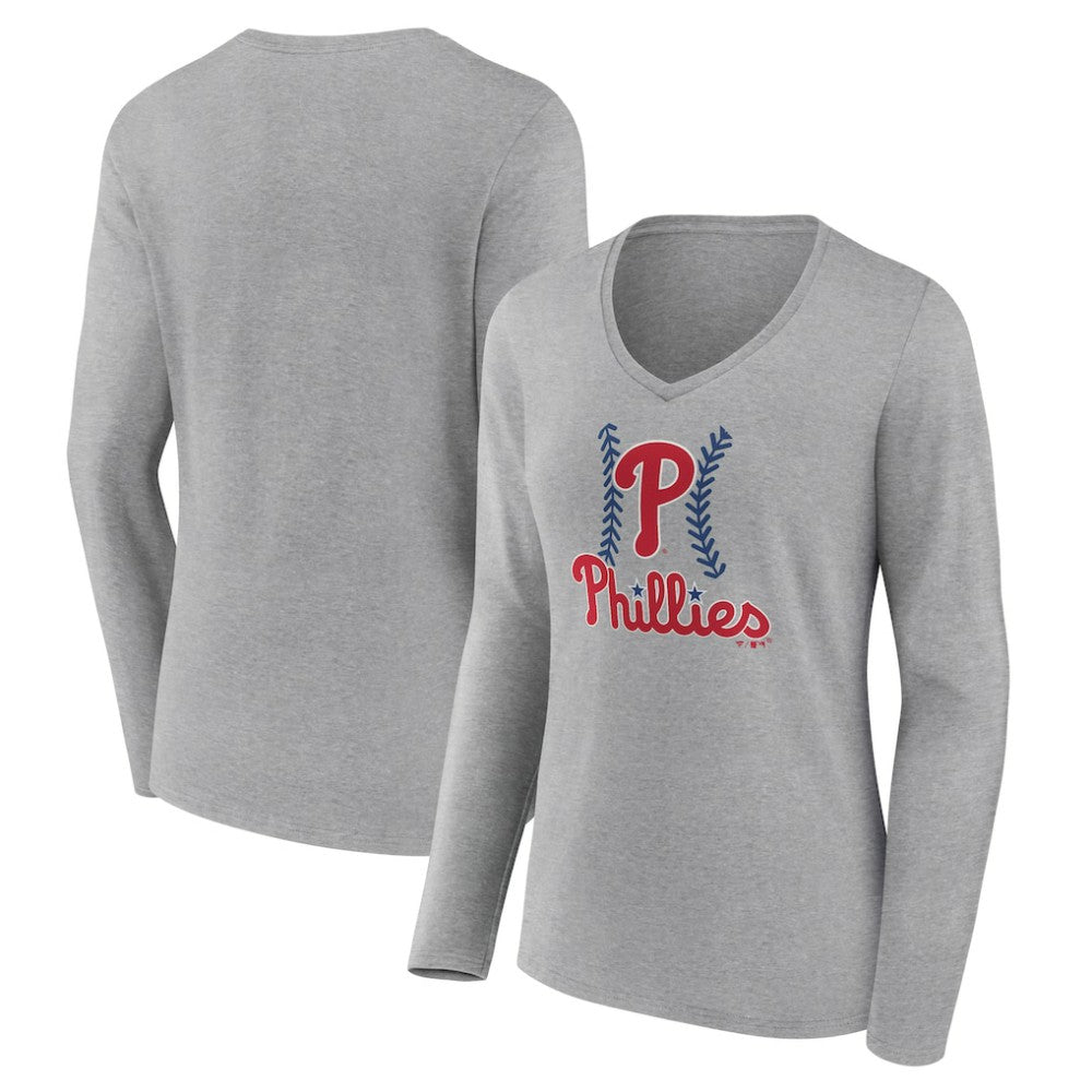Philadelphia Phillies Women's Fastball Long Sleeve V-Neck T-Shirt Sale